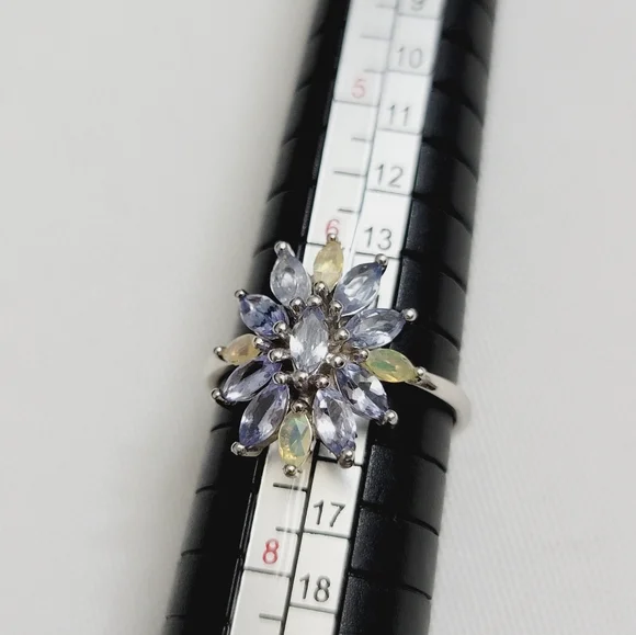 Genuine Tanzanite and Ethiopian Opal 925  Solid Sterling Silver Ring Size 7 - Picture 5 of 5